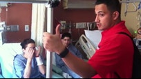 Gabe Martinez, a marine corporal who lost the bottom part of his legs in a blast in Afghanistan, tried to lift the spirits of a woman maimed by the Boston blasts.